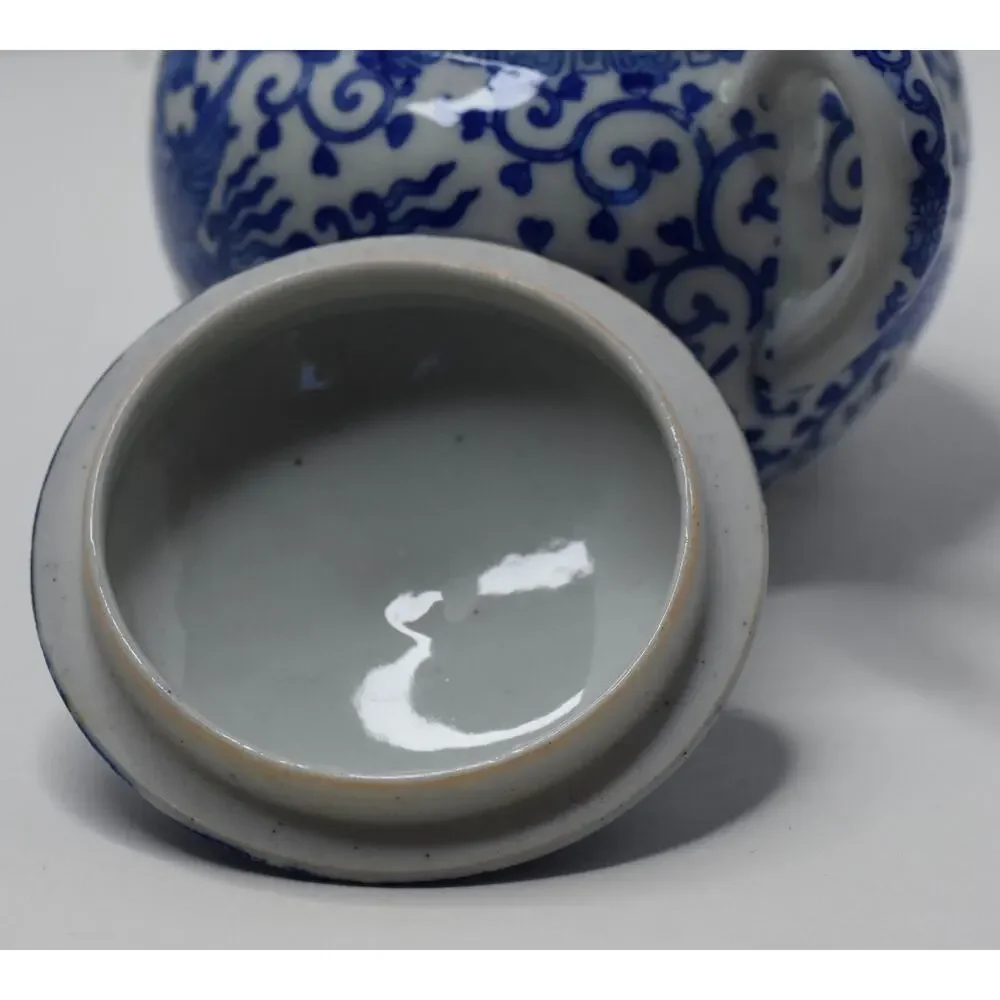 Vintage Blue & White Phoenix Fine Porcelain Sugar Lidded Bowl Japan